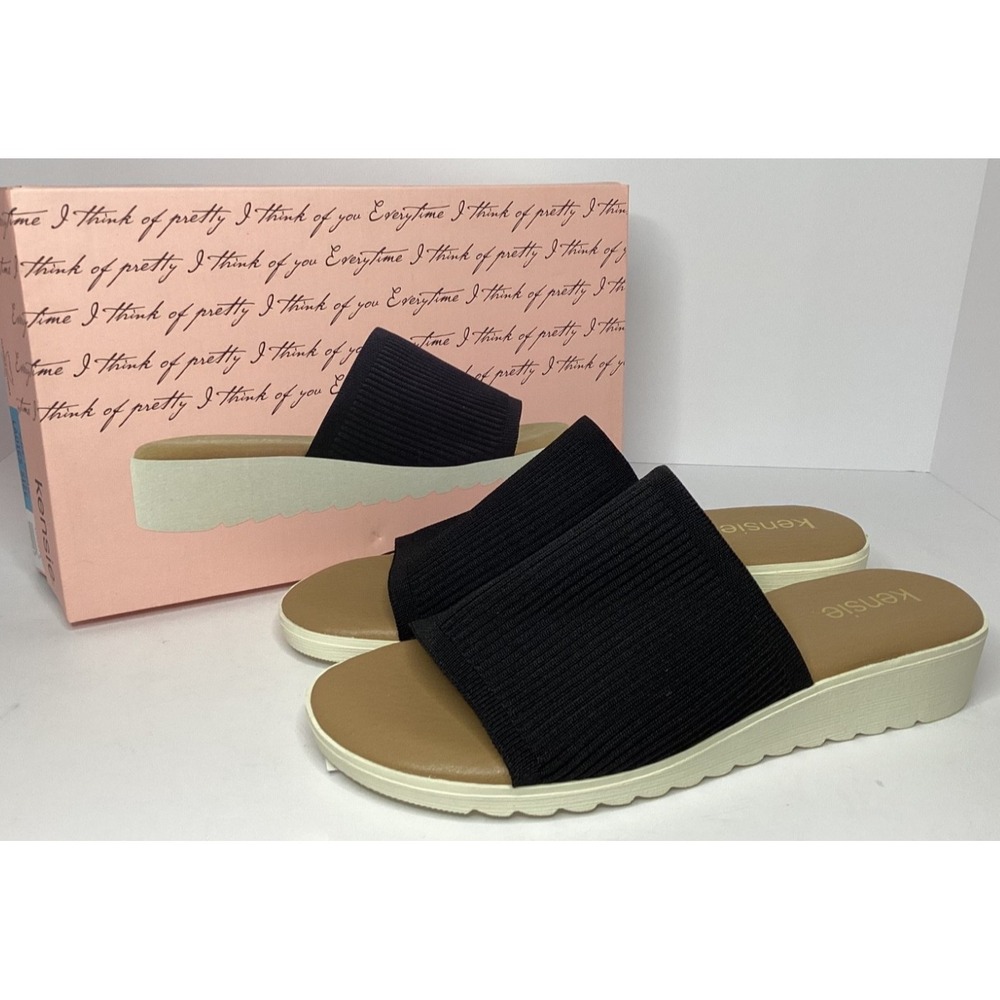 Kensie Ellie Women's Wedge Slide Size 10 Black NIB - Picture 2 of 6